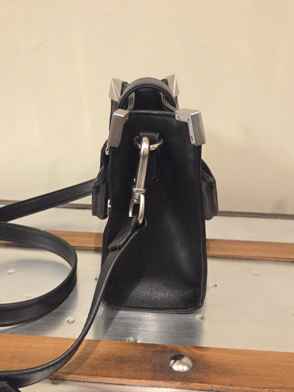 Little Rooms Spaceship UFO Mini Handbag Crossbody Bag Black w/Silver Hardware - Picture 5 of 7